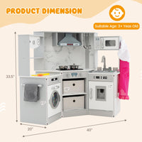 INFANS Corner Kids Kitchen Playset, Toddler Wooden Pretend Cooking Set, Simulation Play Kitchen Toy