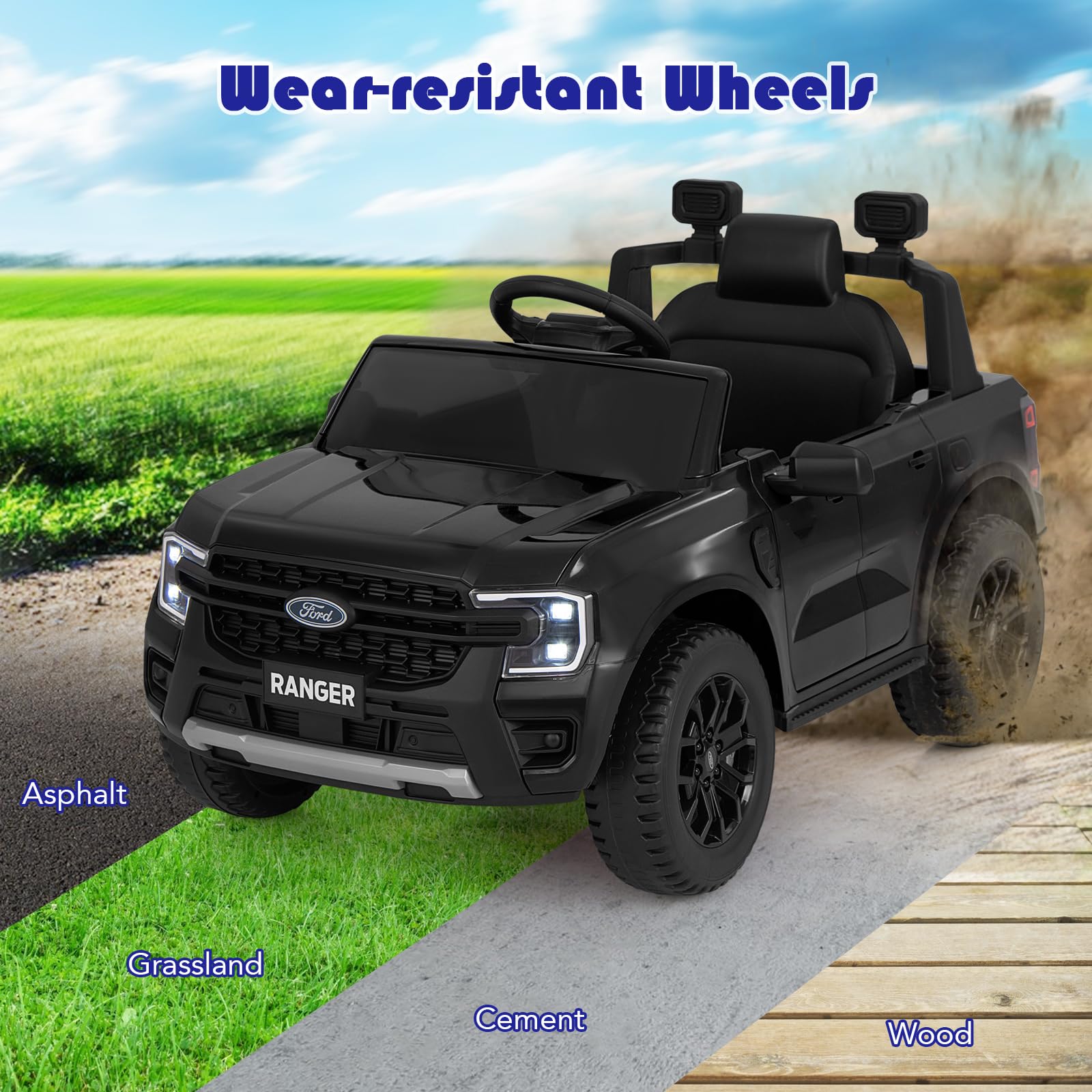 INFANS Licensed Ford Ranger Ride on Pickup Truck by INFANS, 12V Battery Powered Electric Vehicle for Kids with Remote Control