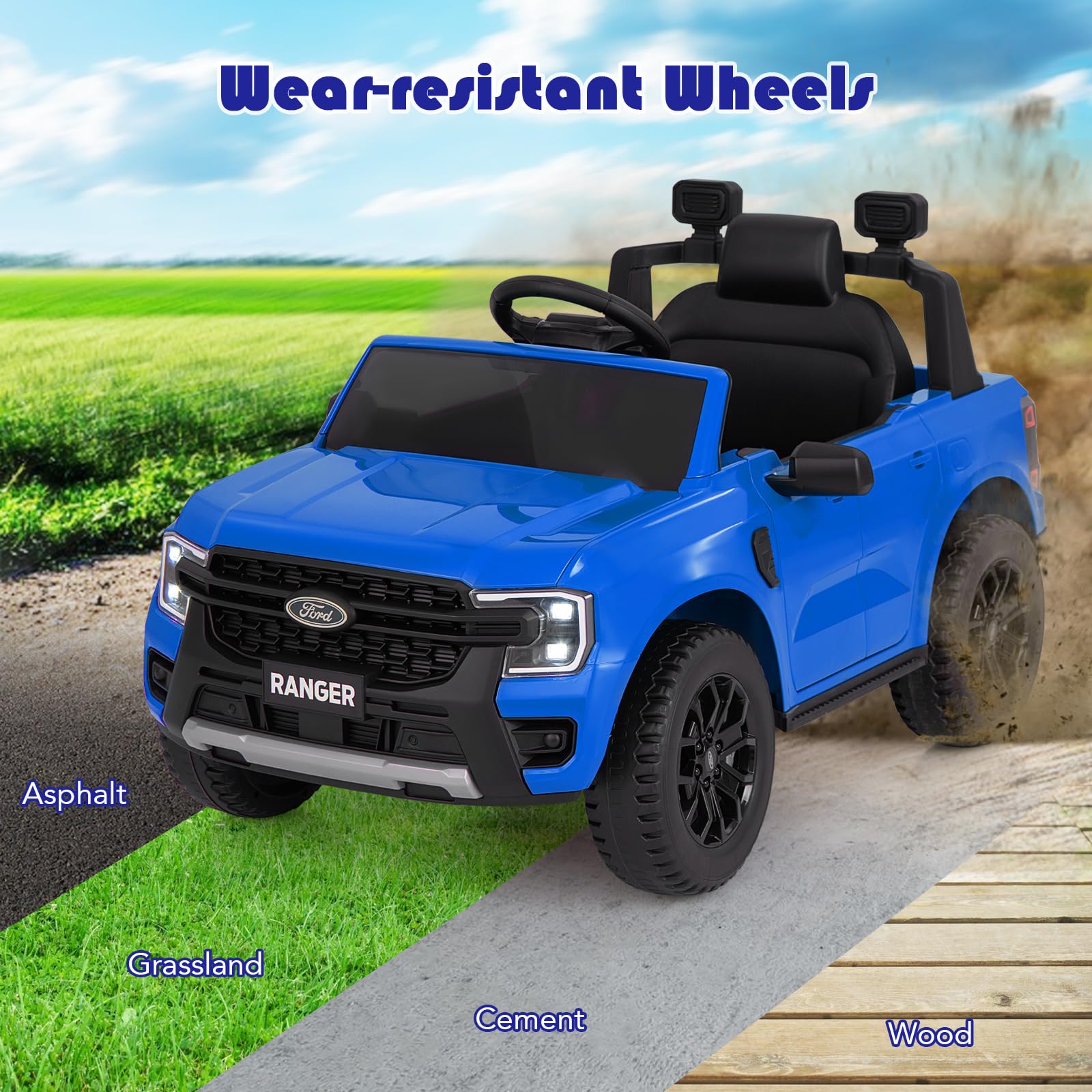 INFANS Licensed Ford Ranger Ride on Pickup Truck by INFANS, 12V Battery Powered Electric Vehicle for Kids with Remote Control