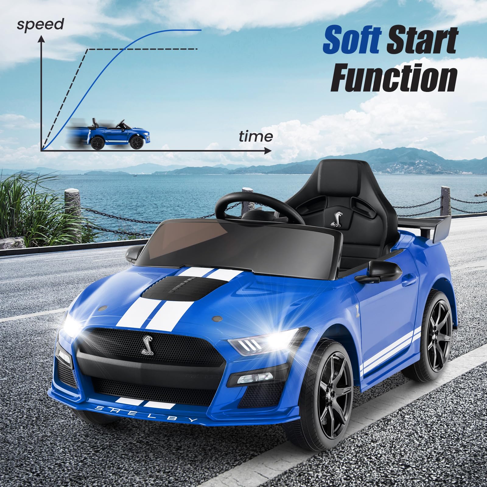 Licensed Ford Mustang GT500 Ride on Car for Kids by INFANS, Battery Powered Electric Vehicle with Remote Control, 37-96 months