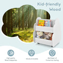 INFANS Kids Bookshelf with Wheels, Wooden Bookcase Toy Storage Cabinet Organizer Holder