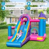 INFANS Inflatable Bounce House, Kids Pink Jumping Castle with Slide, Ball Pit, Climbing Wall, Basketball Rim