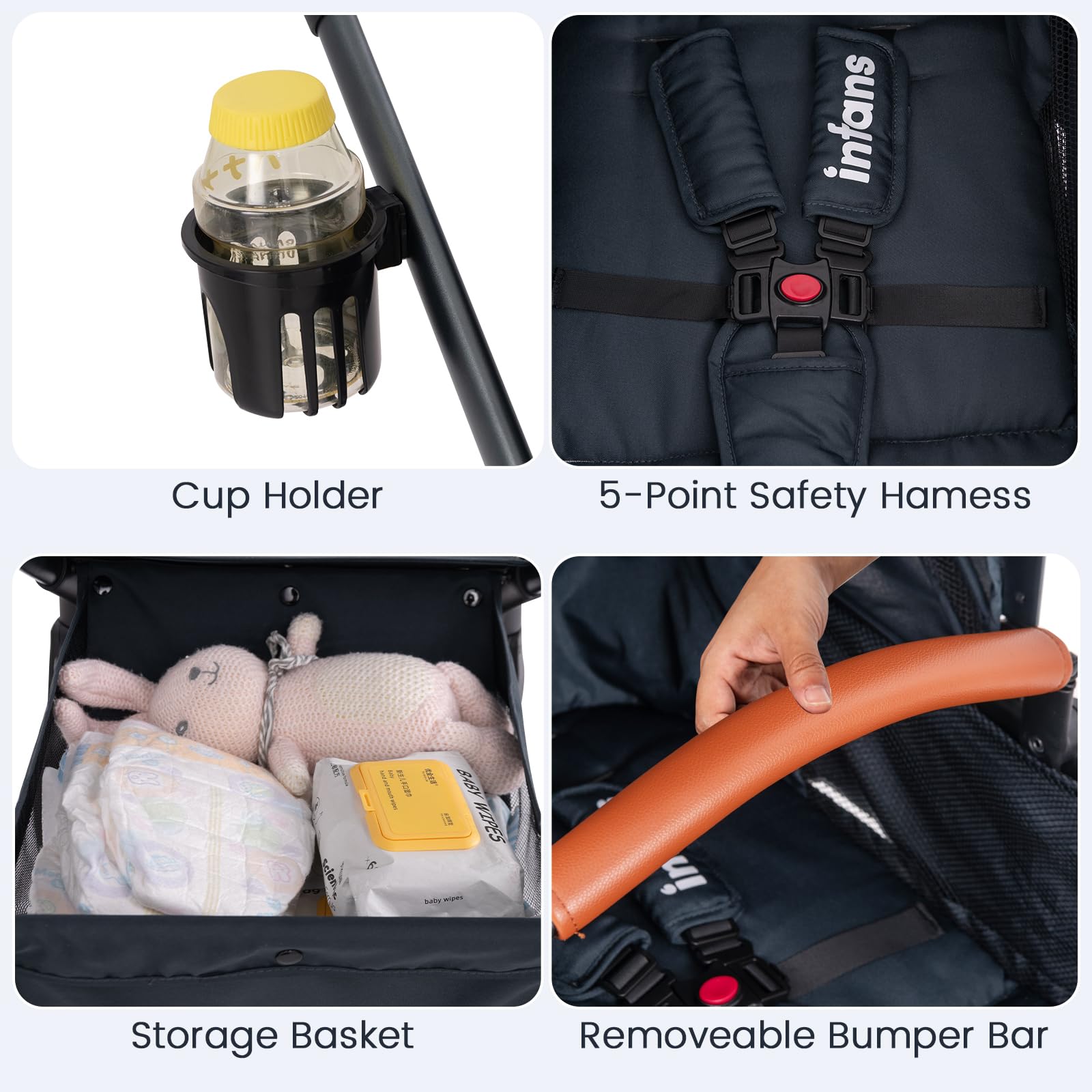 INFANS 2 in 1 Baby Stroller, Convertible Stroller, Foldable High Landscape Shock Absorption with Reversible Seat