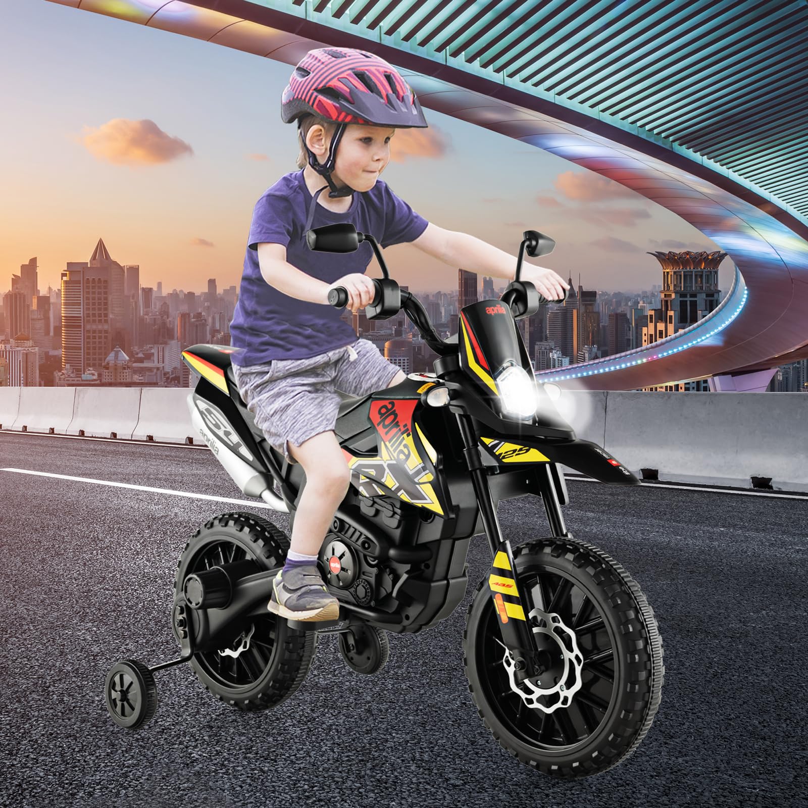 INFANS Kids Motorcycle 12V, Electric Ride-on Motorbike for Toddlers with Training Wheels