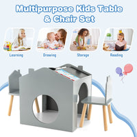 INFANS Kids Table and Chair Set, Wood Multi Activity Table with Blackboard for Toddler Playing Drawing Reading Arts Crafts