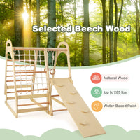 NFANS 7 in 1 Wooden Montessori Climber Playset with Tent Slide Climbing Rock Climbing Net
