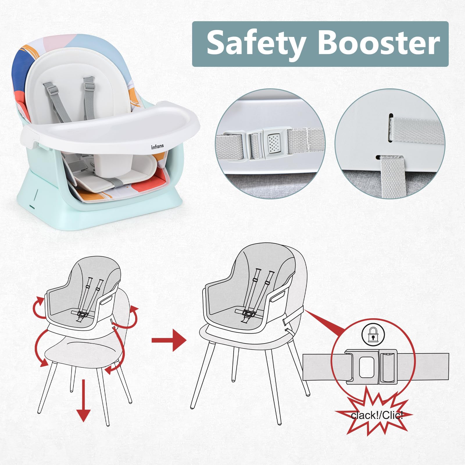 INFANS 8 in 1 Baby High Chair, Convertible Highchair for Babies and Toddlers, Infant Dining Booster Seat, Kids Stool Table Chair Set