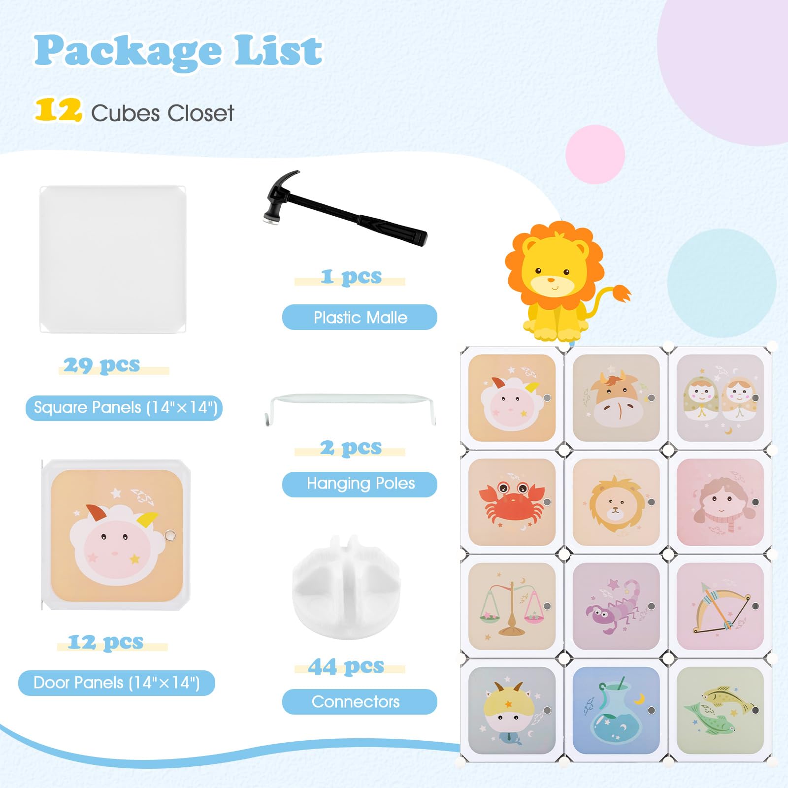 INFANS Children Wardrobe, Kid Closet Portable Baby Dresser Cute for Kids Bedroom Nursery Armoire with Doors