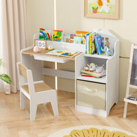 INFANS Kids Table and Chair Set, Toddler Art Craft Play Wood Activity Desk with Chairs, Children Furniture