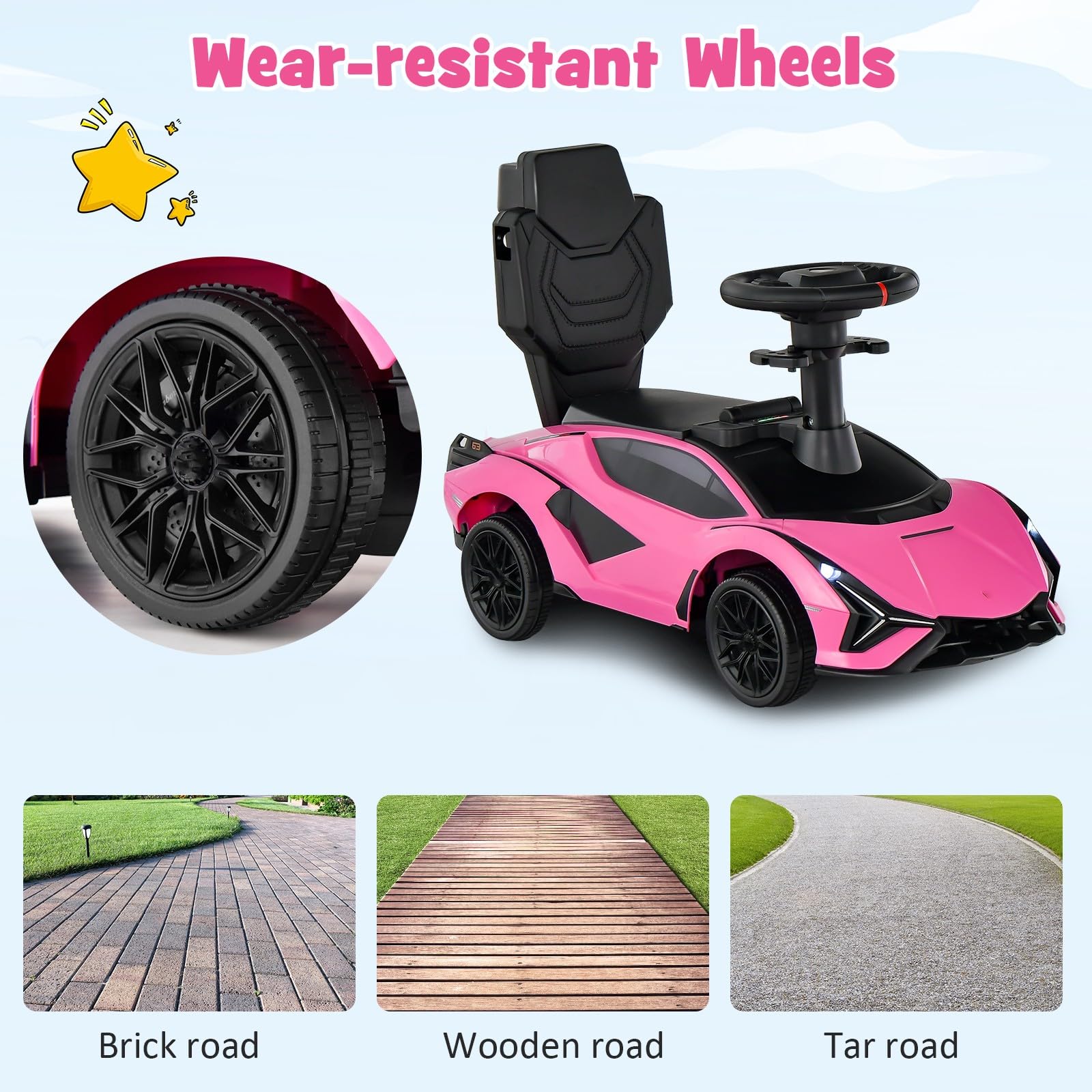 INFANS 3 in 1 Ride on Push Car, Licensed Lamborghini Baby Stroller Sliding Walking Car with Push Handle