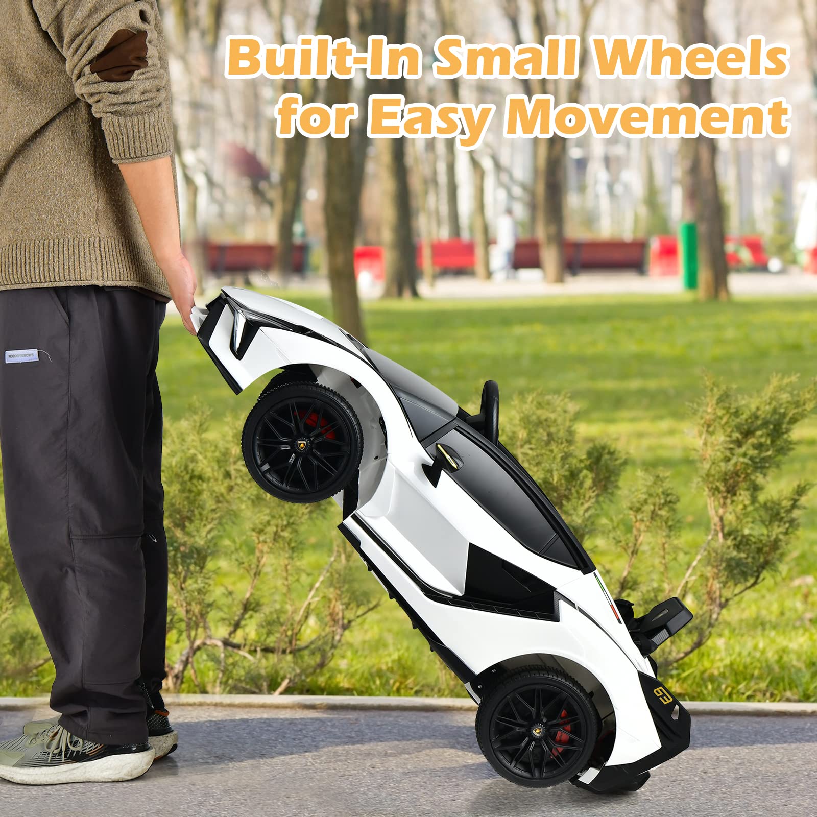 INFANS 12V Licensed Lamborghini Sian Kids Ride on Car with Parent Remote Control, Electric Toy Roadster Carbon Fiber Textured