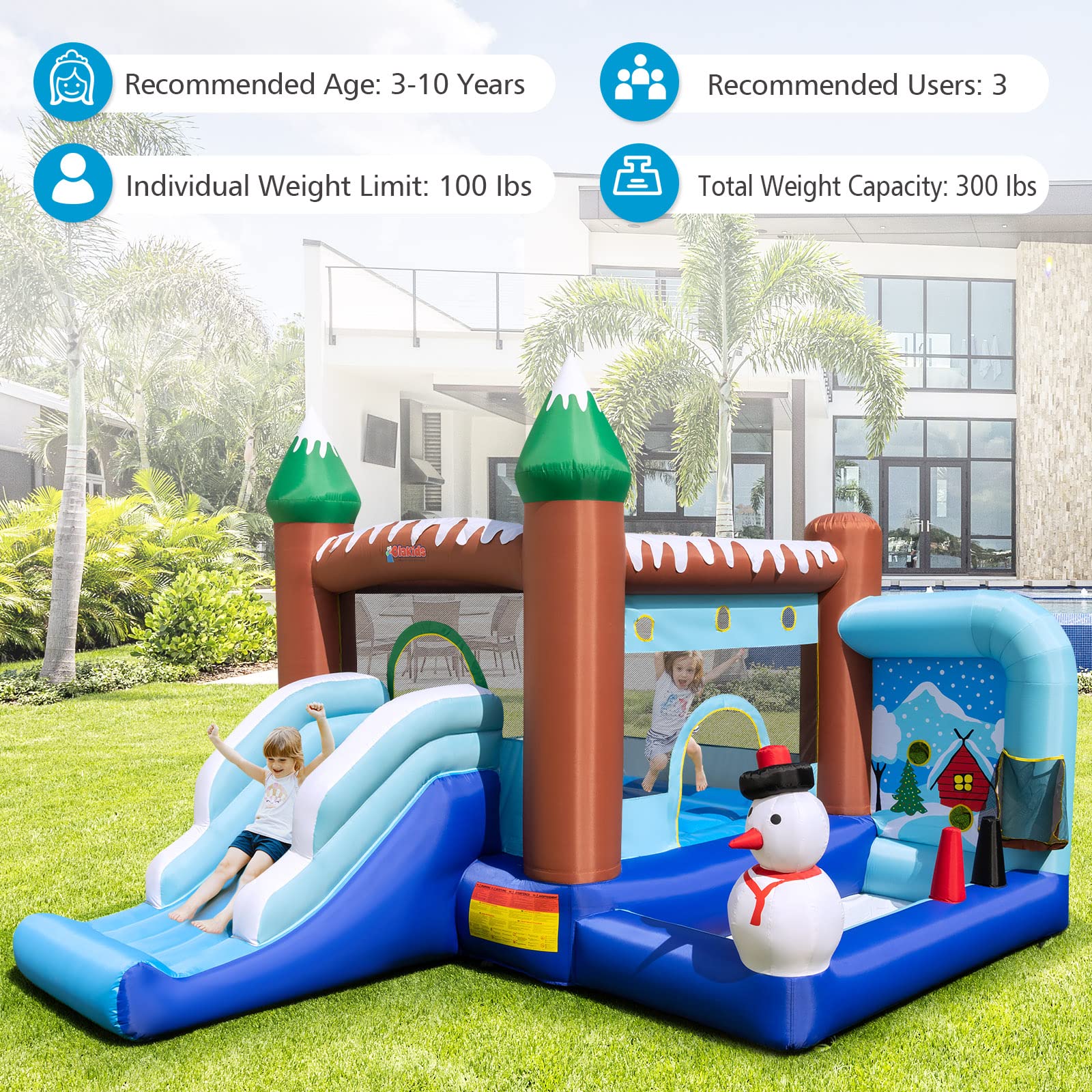 INFANS Inflatable Bounce House, Snowman Theme Kids Jumping Castle, Indoor Outdoor Inflatable Obstacle Course