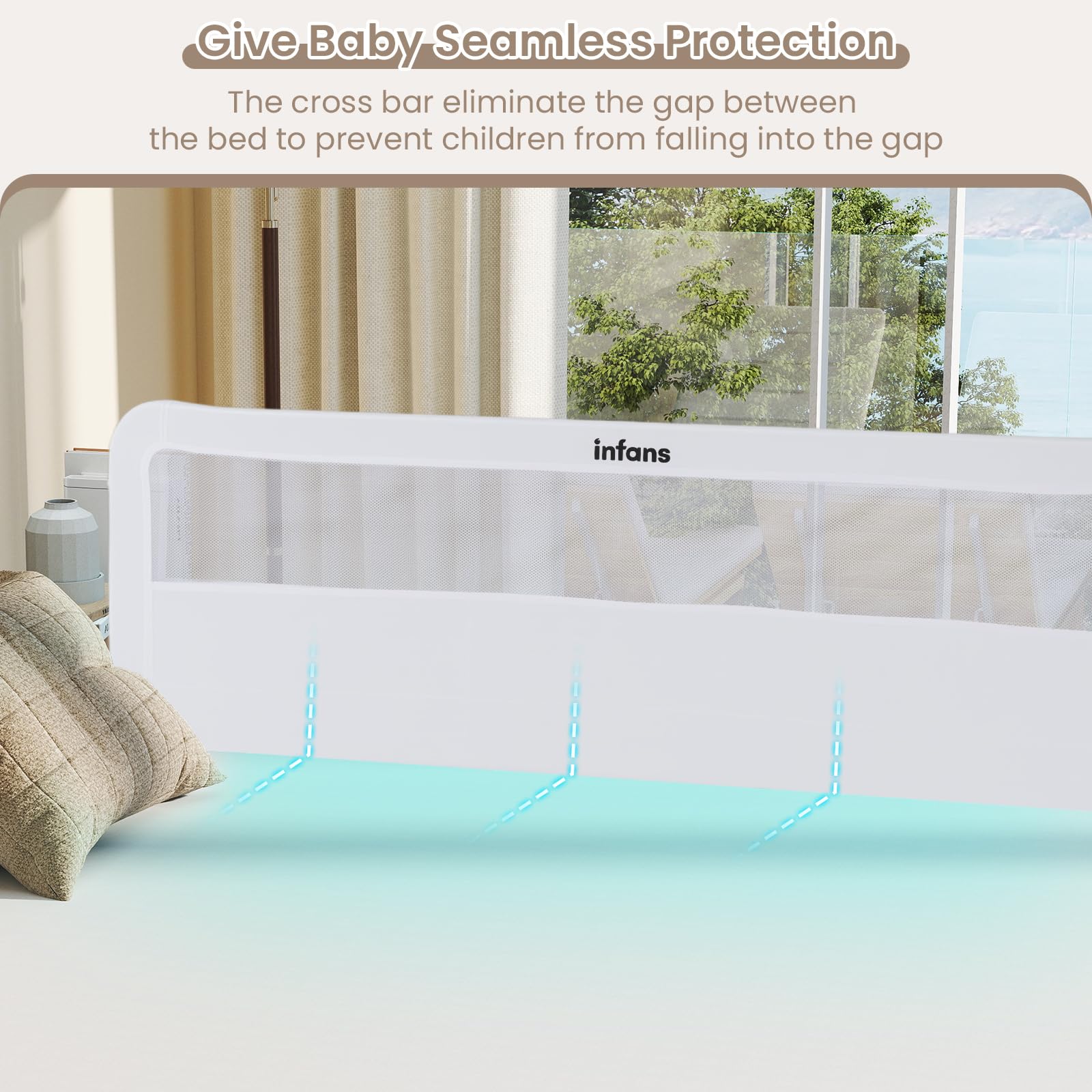 INFANS Bed Rail for Toddlers, 59" Foldable Safety Baby Crib Rail Fit for Kids Twin, Extra Long Swing Down Bed Guardrail for Convertible Crib, Queen, Full, King Mattress Side Guard