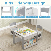 INFANS Kids Table and Chair Set, 4 in 1 Building Block Wooden Activity Desk with Reversible Tabletop for Toddlers