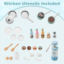 INFANS Kids Kitchen Playset, Toddler Wooden Kitchen Pretend Cooking Toy Set with Coffee Maker