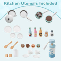 INFANS Kids Kitchen Playset, Toddler Wooden Kitchen Pretend Cooking Toy Set with Coffee Maker