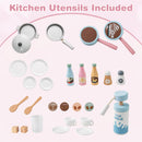 INFANS Kids Kitchen Playset, Toddler Wooden Kitchen Pretend Cooking Toy Set with Coffee Maker