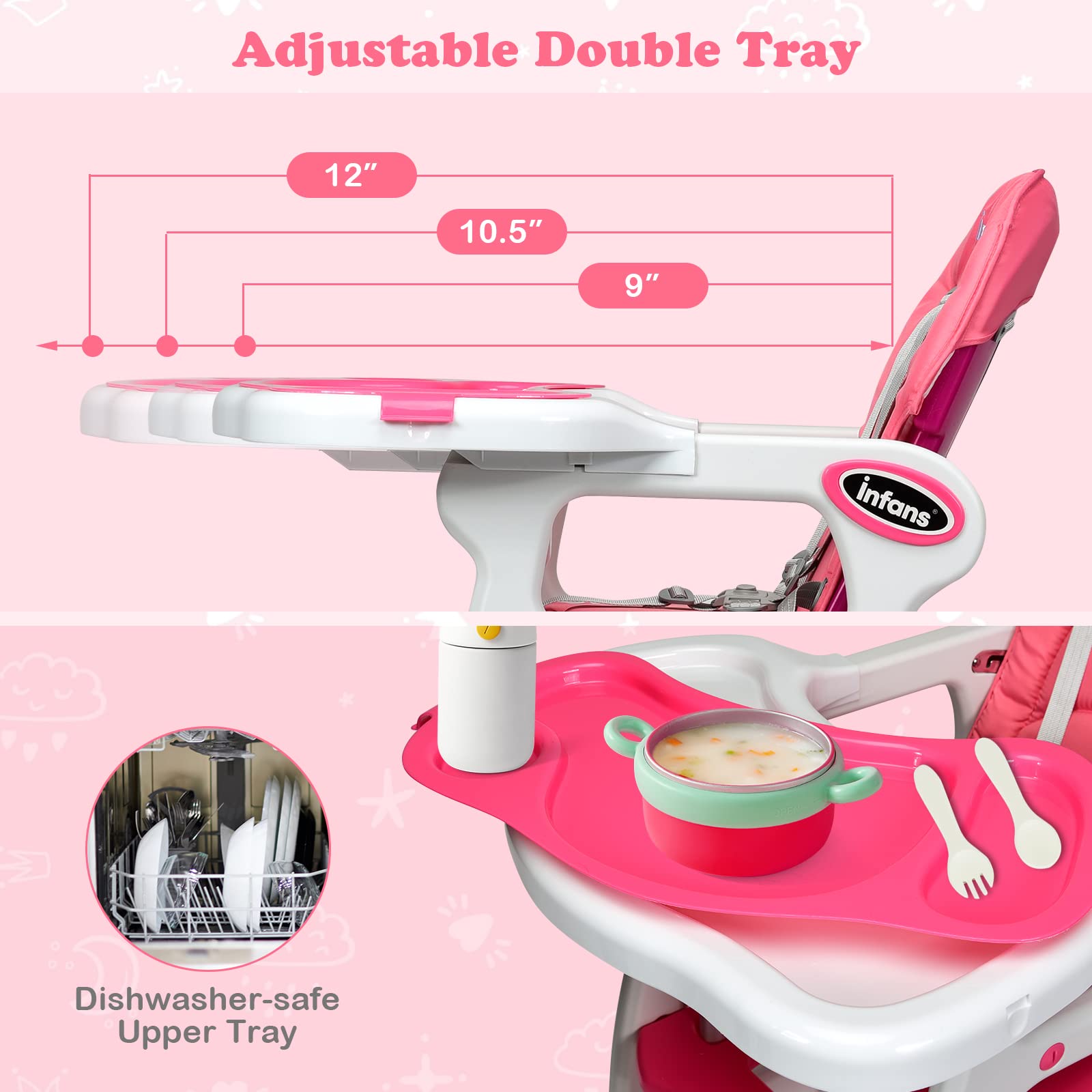 INFANS 5 in 1 Baby High Chair, Convertible Toddler Table Chair Set, Rocking Chair, Multi-Function Seat with Lockable Universal Wheels
