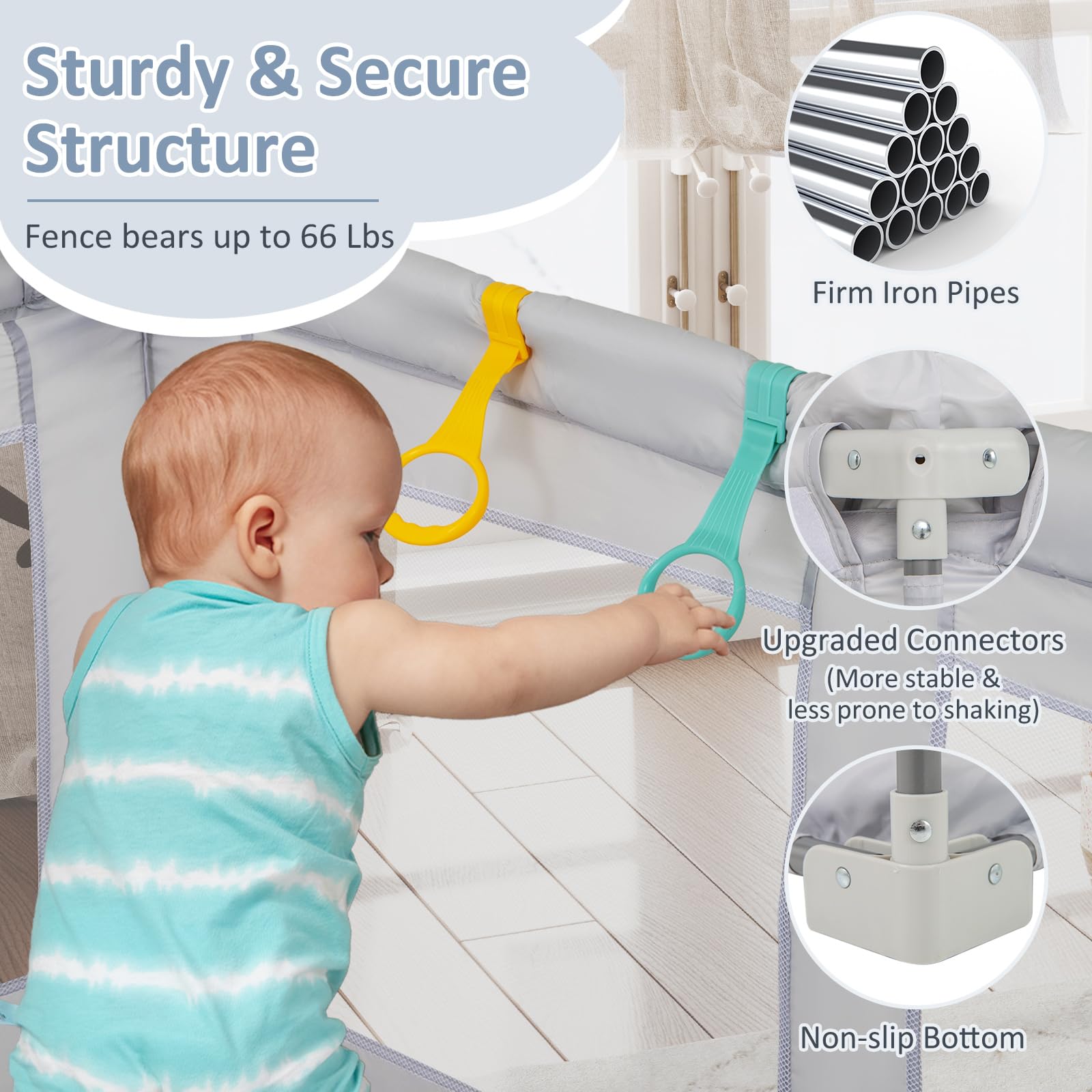 INFANS Foldable Baby Playpen with Mat, Large Baby Play Yard for Infant with 50 Ocean Balls, Fence Toddler Activity Center