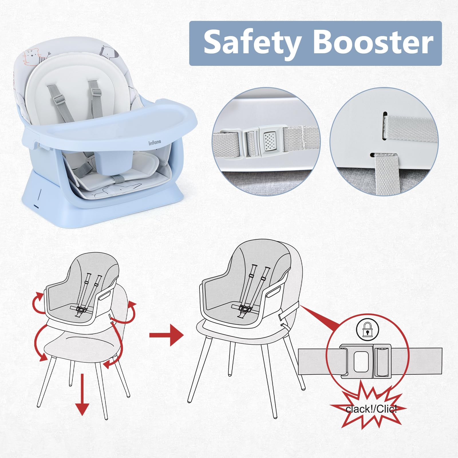 INFANS 8 in 1 Baby High Chair, Convertible Highchair for Babies and Toddlers, Infant Dining Booster Seat, Kids Stool Table Chair Set