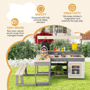 INFANS Mud Kitchen, Outdoor Play Kitchen with Faucet Chalkboard Stoves Removable Sink Cooking Accessories Wooden Kids Kitchen Playset