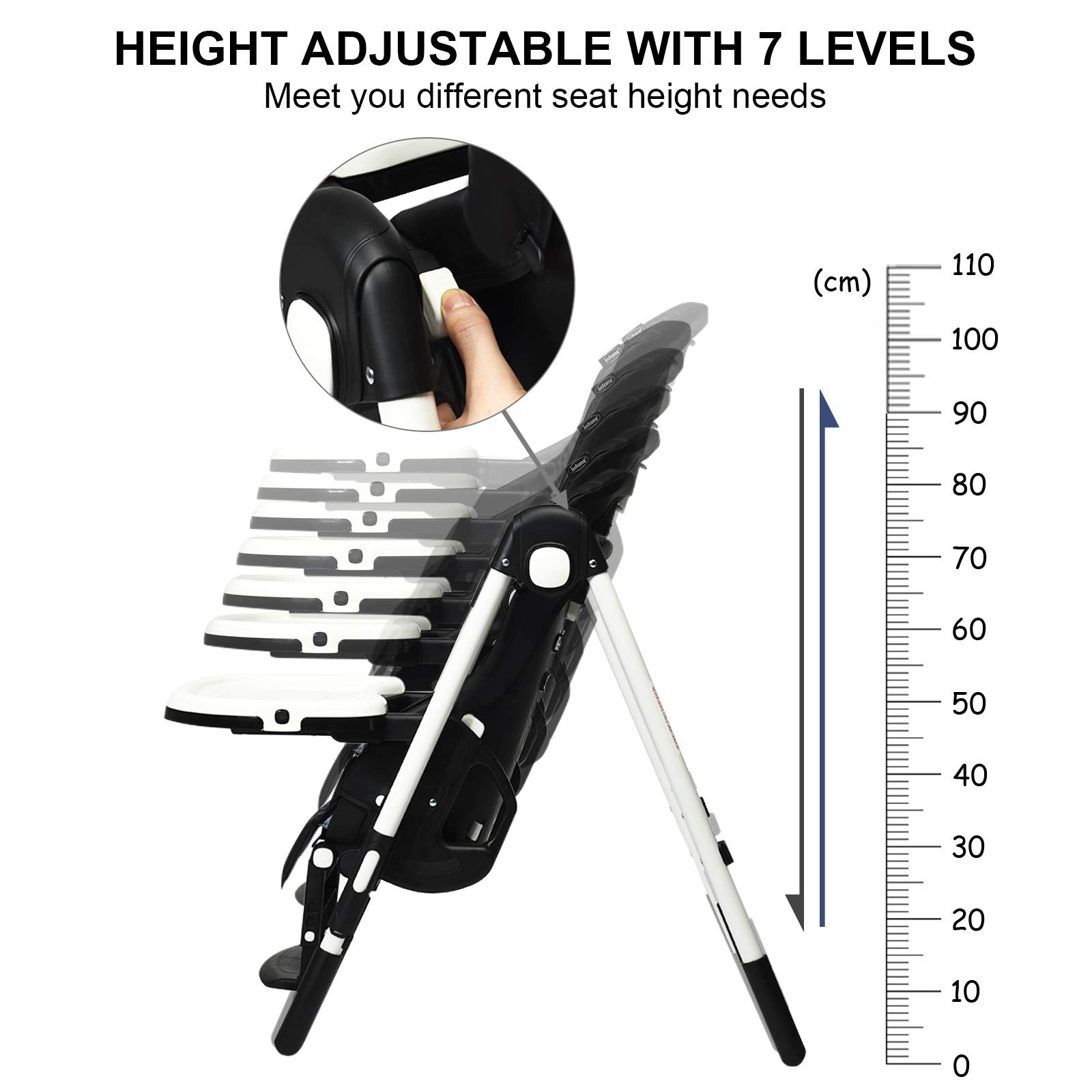 INFANS Foldable High Chair for Babies & Toddlers with Multiple Adjustable Backrest, Footrest and Seat Height
