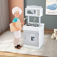 INFANS Toddler Wooden Pretend Cooking Set with Realistic Light & Sound
