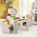 INFANS 3 in 1 Kids Table and Chair Set, Wood Multi Activity Table with Removable Tabletop, Detachable Blackboard