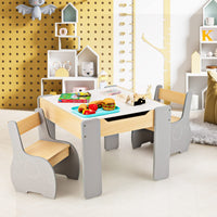 INFANS 3 in 1 Kids Table and Chair Set, Wood Multi Activity Table with Removable Tabletop, Detachable Blackboard