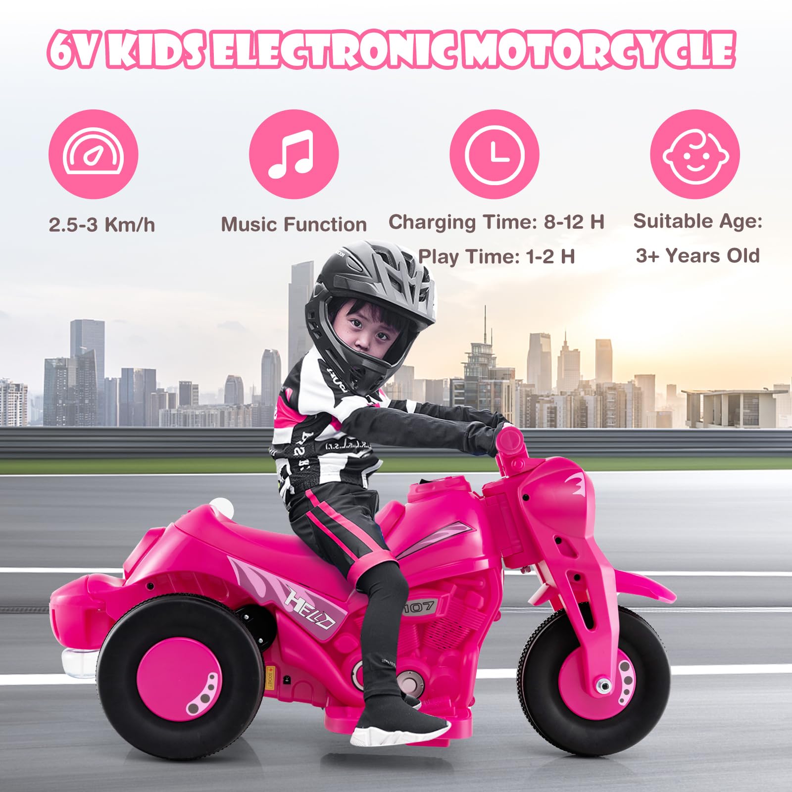 INFANS Kids Motorcycle, 6V Electric Ride on Car with Automatic Bubble Function for Children, Toddler Ages 3+