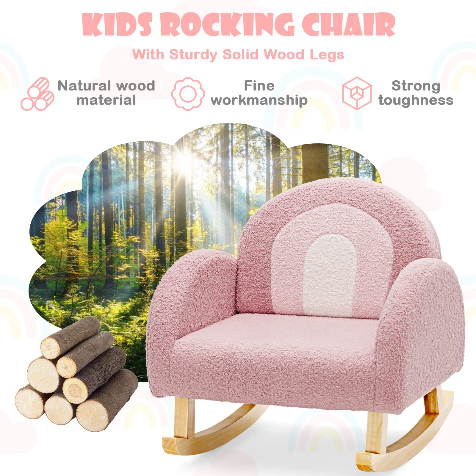 INFANS Kids Sofa, Toddler Rocking Chair with Solid Wooden Frame, Anti-Tipping Design, Plush Fabric, Children Armchair INFANS