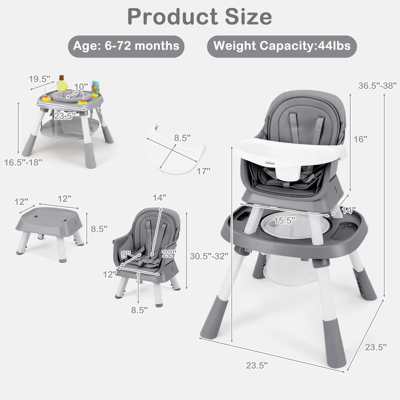 INFANS 9 in 1 High Chair, Convertible Baby Highchair, Table and Chair Set Building Block Infant Dining Booster Seat
