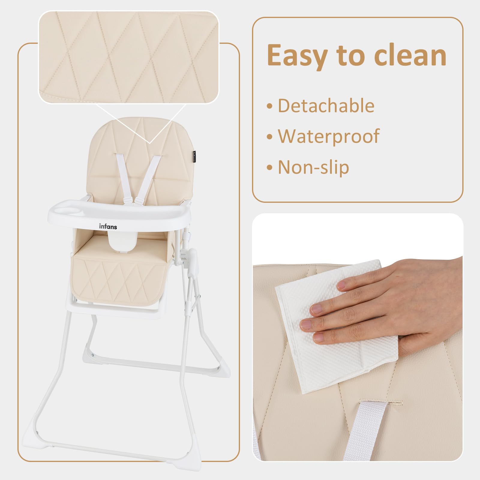 INFANS Baby High Chair, Quick Folding Portable Highchair for Babies and Toddlers with Adjustable Footrest Removable Dishwasher Tray PU Seat