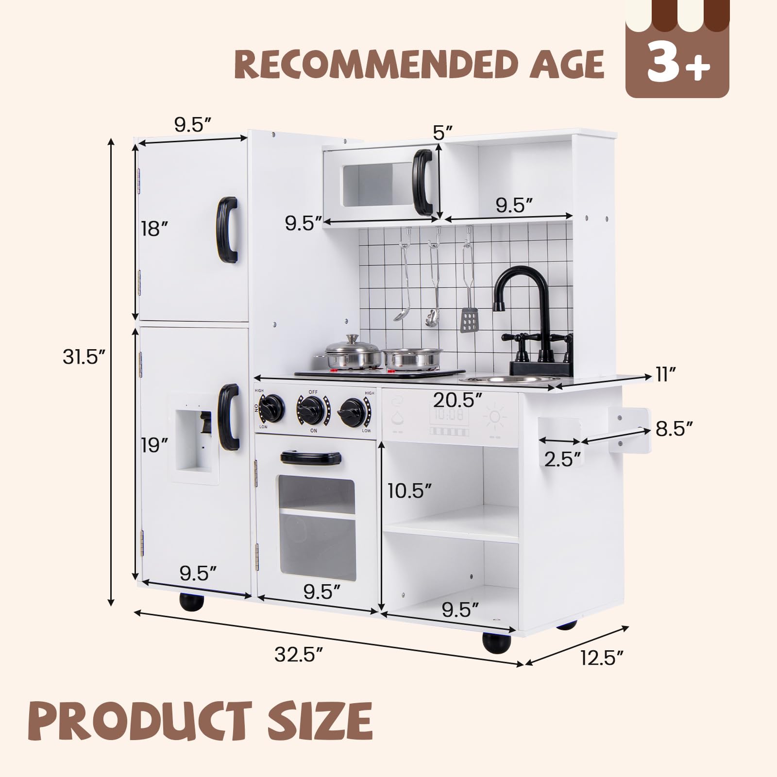 INFANS Play Kitchen for Kids, Wooden Kids Play Kitchen Playset with Realistic Light & Sounds, Children Pretend Cooking Toy Set