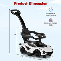 INFANS 3 in 1 Ride on Push Car, Licensed Lamborghini Baby Stroller Sliding Walking Car with Push Handle