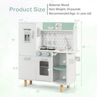 INFANS Kid Kitchen Playset, Toddler Wooden Pretend Cooking Set with Realistic Light & Sound, Stove, Sink, Microwave