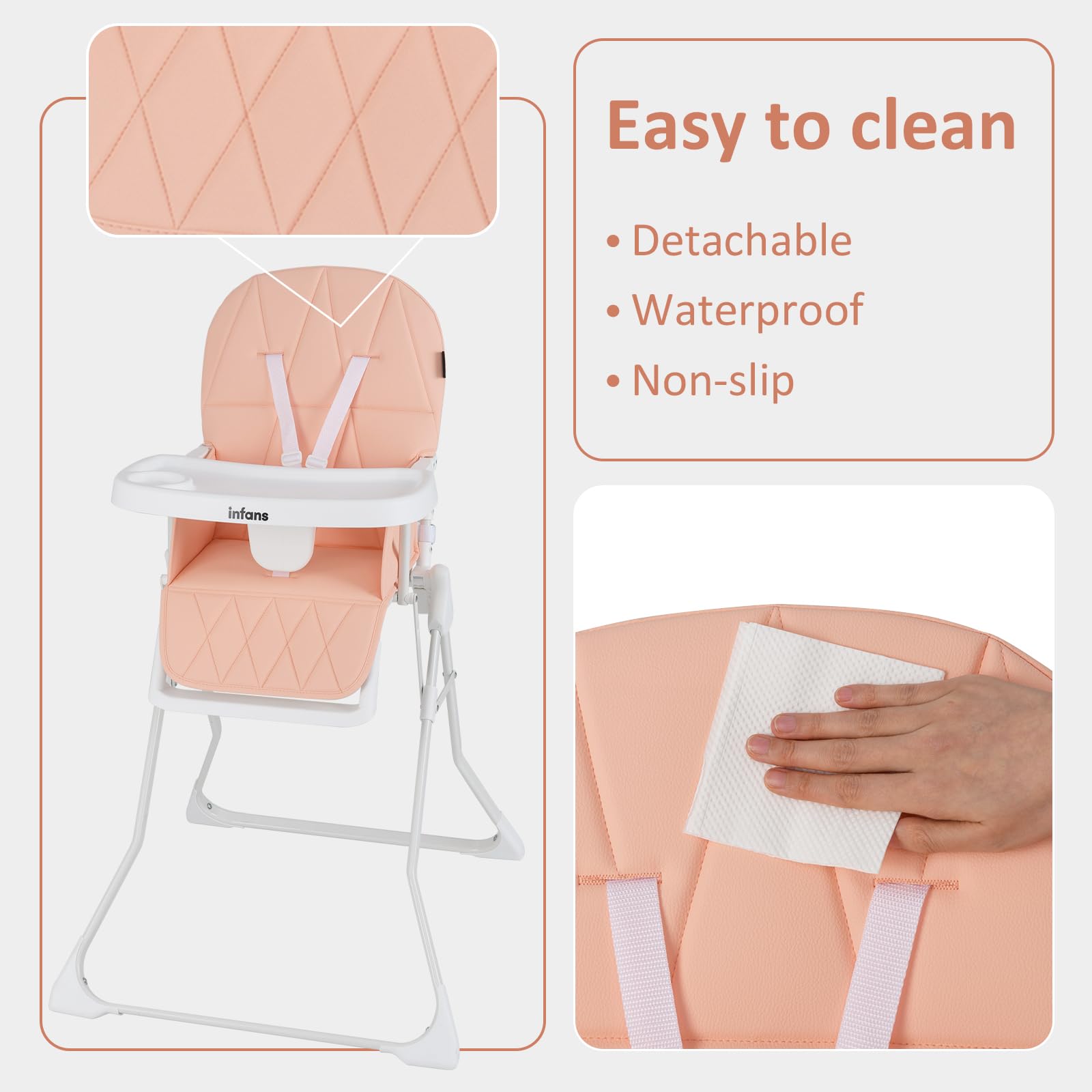 INFANS Baby High Chair, Quick Folding Portable Highchair for Babies and Toddlers with Adjustable Footrest Removable Dishwasher Tray PU Seat
