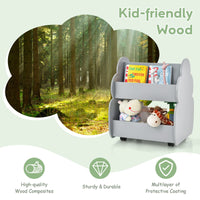 INFANS Kids Bookshelf with Wheels, Wooden Bookcase Toy Storage Cabinet Organizer Holder