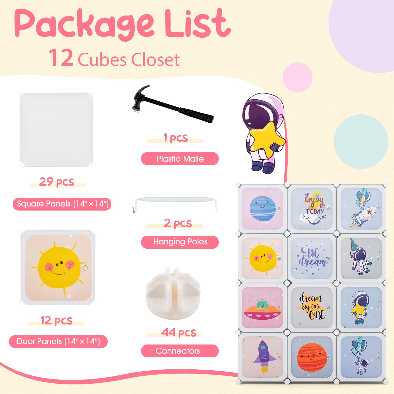 INFANS Children Wardrobe, Cute for Kids Bedroom Nursery Armoire with 12 Cube, Kid Clothes Storage Organizer