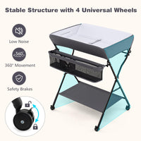 INFANS Baby Changing Table with Wheels, Portable Folding Diaper Station Nursery Organizer with Adjustable Height