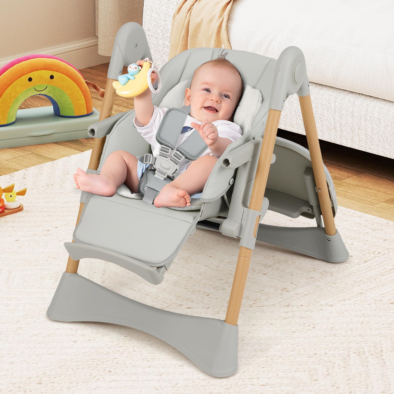 INFANS Baby High Chair, High Chairs for Babies & Toddlers with Adjustable Height, Easy to Clean Convertible Quick Folding