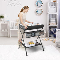 INFANS Baby Changing Table, Folding Diaper Station Portable Nursery Organizer with Safety Belt and Storage Racks