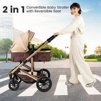 INFANS 2 in 1 Baby Stroller, Folding Newborn Pram Convertible Stroller High Landscape Shock Absorption