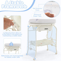 INFANS 2 in 1 Baby Changing Table with Bath Tub Unit, Folding Diaper Dresser Station with Wheels Waterproof Pad
