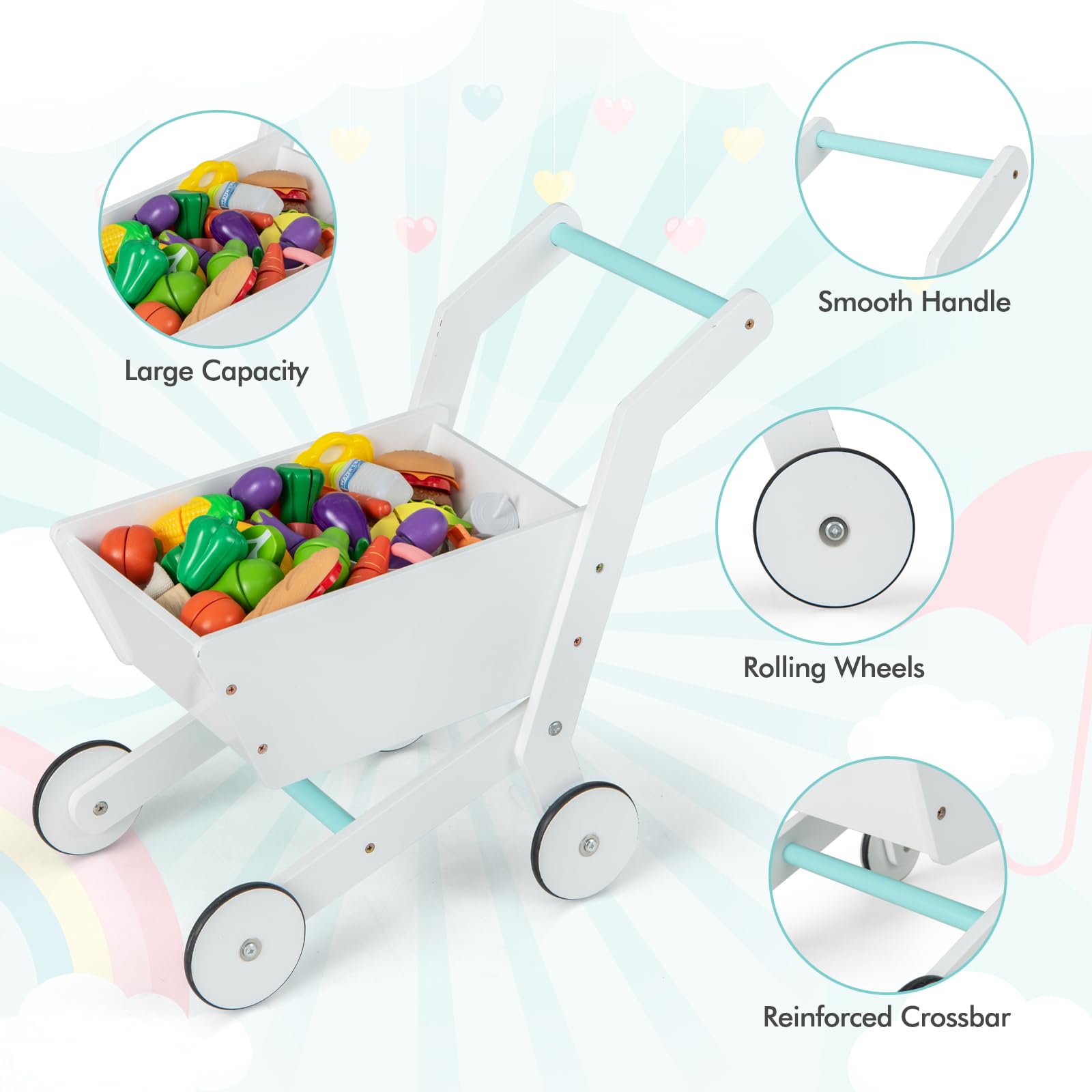 INFANS Kids Grocery Store Playset, Wooden Pretend Play Supermarket with LED Lights, Market Stand Toy