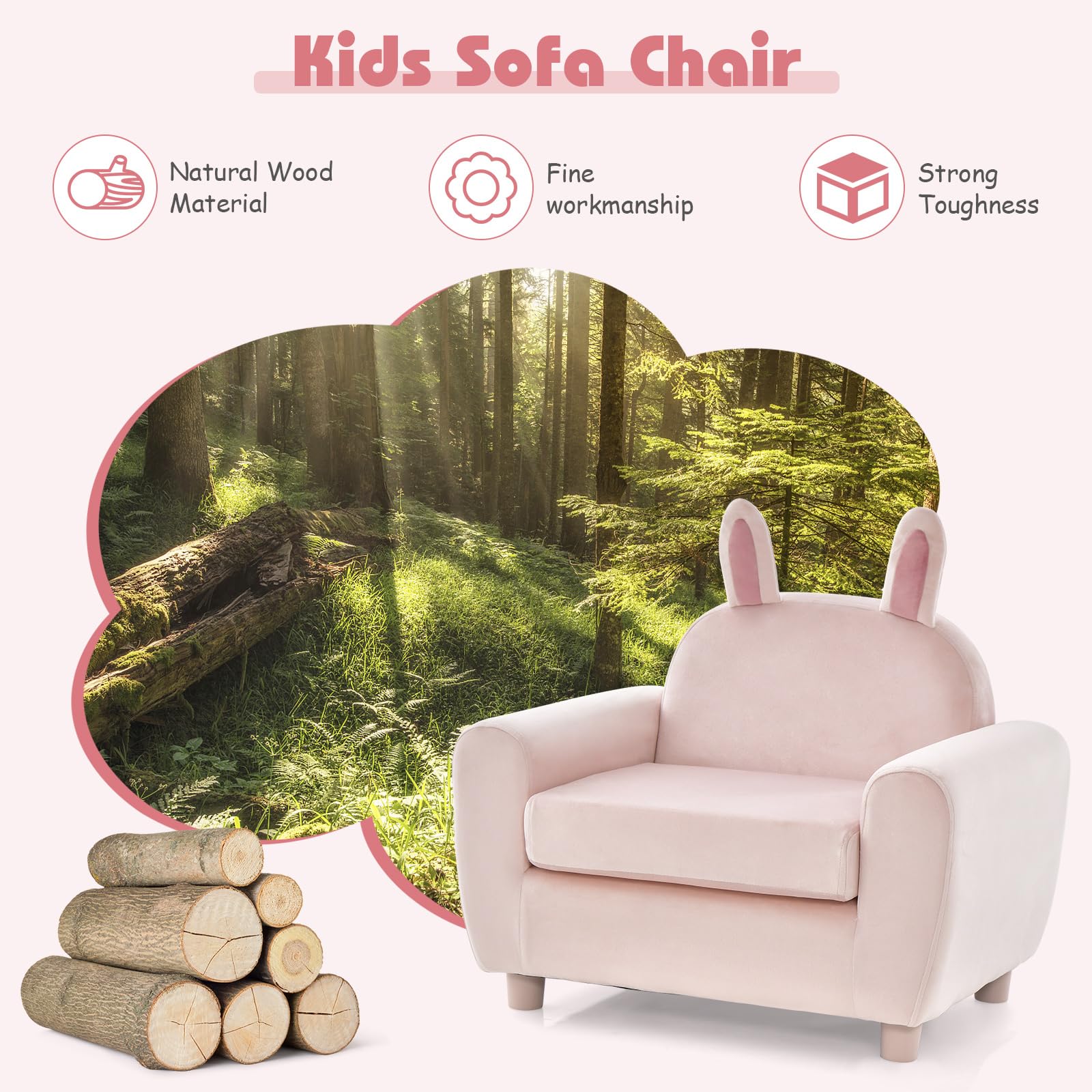 INFANS Kids Sofa, Children Armrest Chair with Sturdy Wood Construction and Dutch Velvet