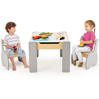 INFANS 3 in 1 Kids Table and Chair Set, Wood Multi Activity Table with Removable Tabletop, Detachable Blackboard