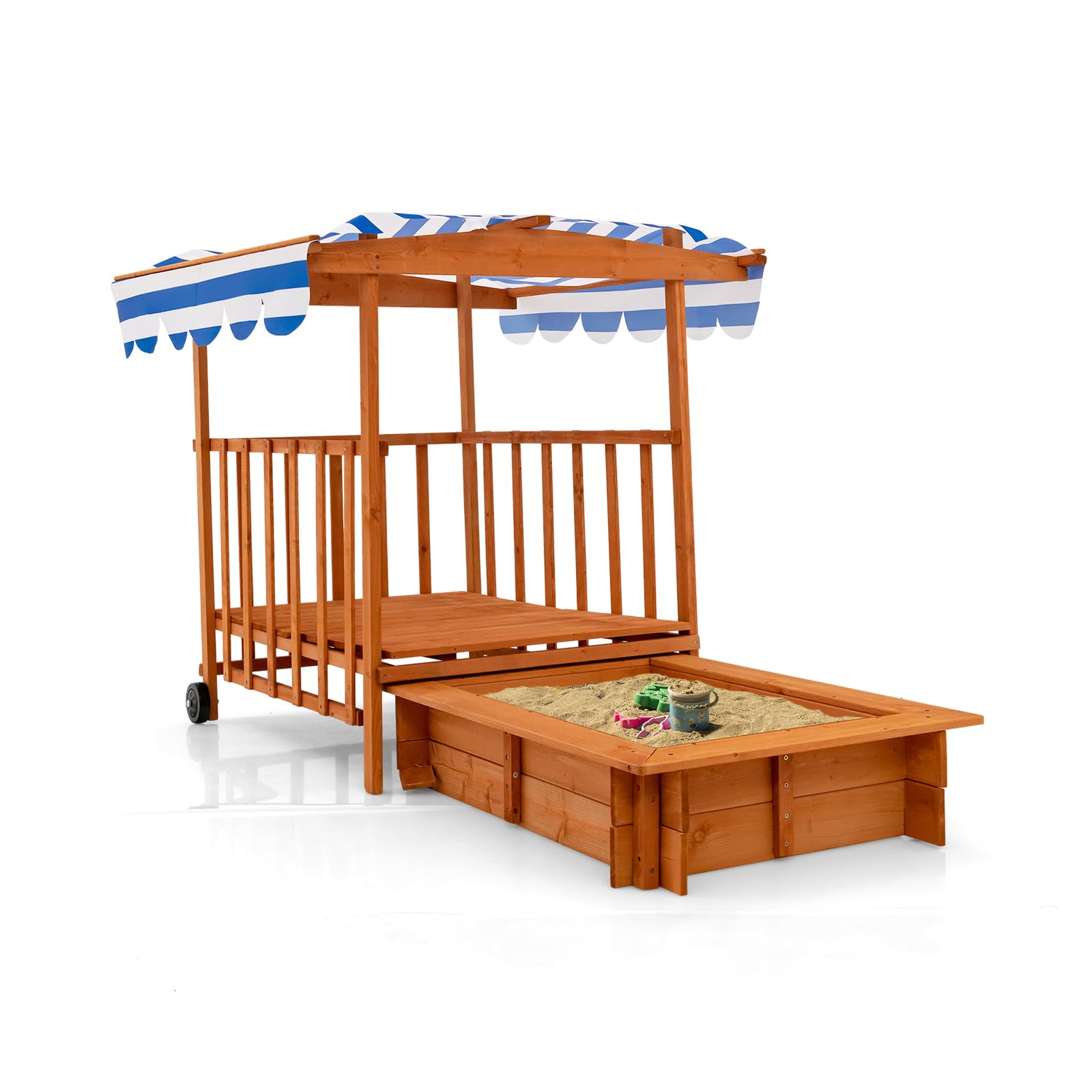INFANS Children Playset Sandpit, 3 in 1 Kids Sandbox, Wooden Cedar Cabana Sandbox Playhouse for Outdoor Beach Backyard