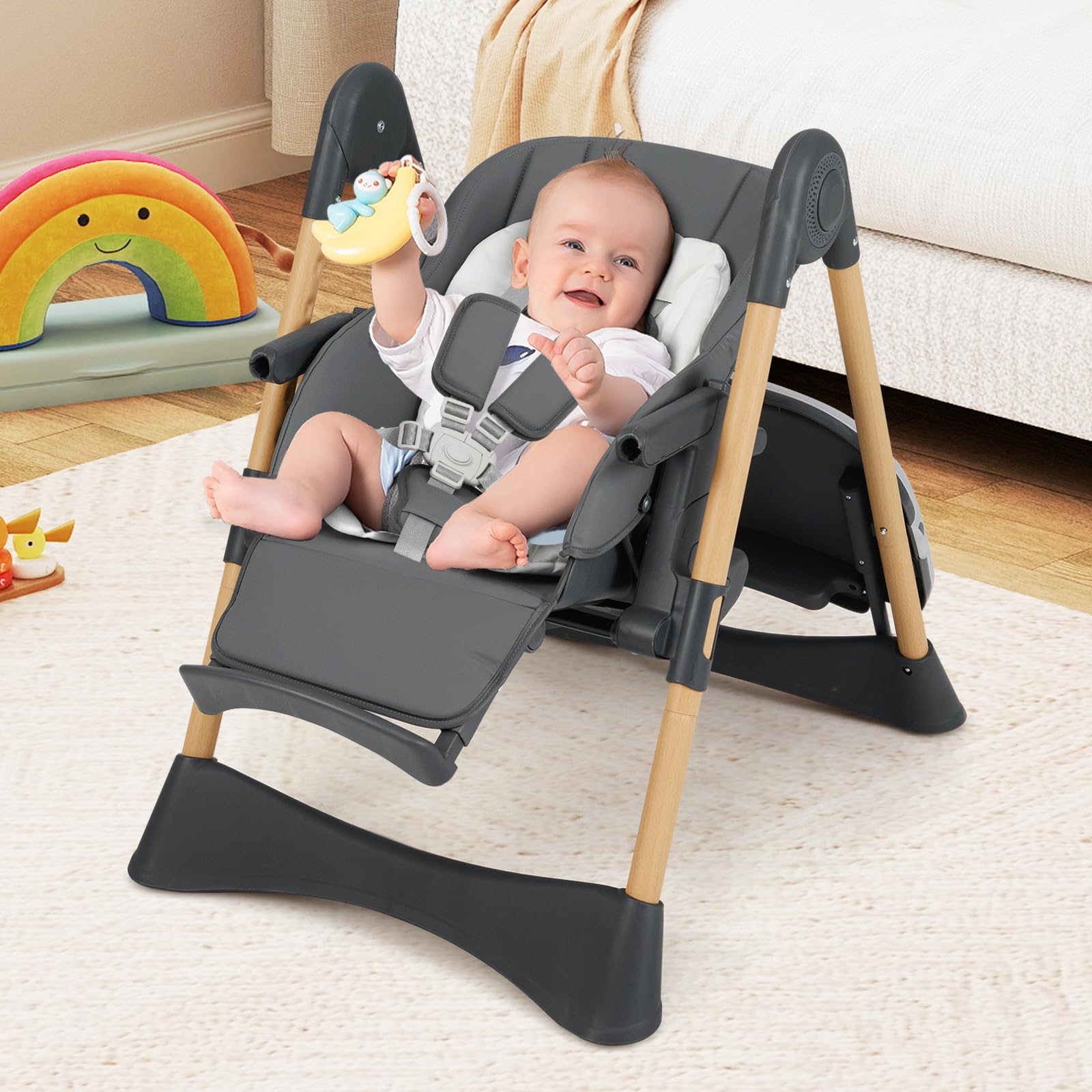 INFANS Baby High Chair, High Chairs for Babies & Toddlers with Adjustable Height, Easy to Clean Convertible Quick Folding