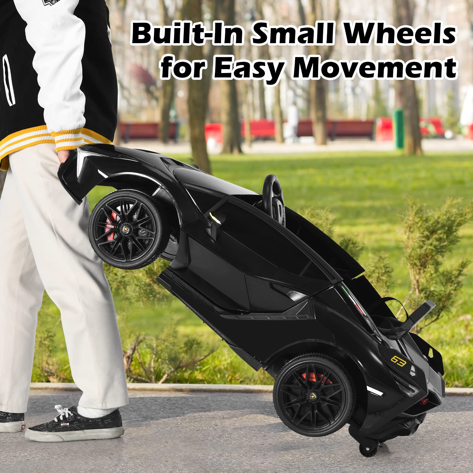 INFANS 12V Licensed Lamborghini Sian Kids Ride on Car with Parent Remote Control, Electric Toy Roadster Carbon Fiber Textured